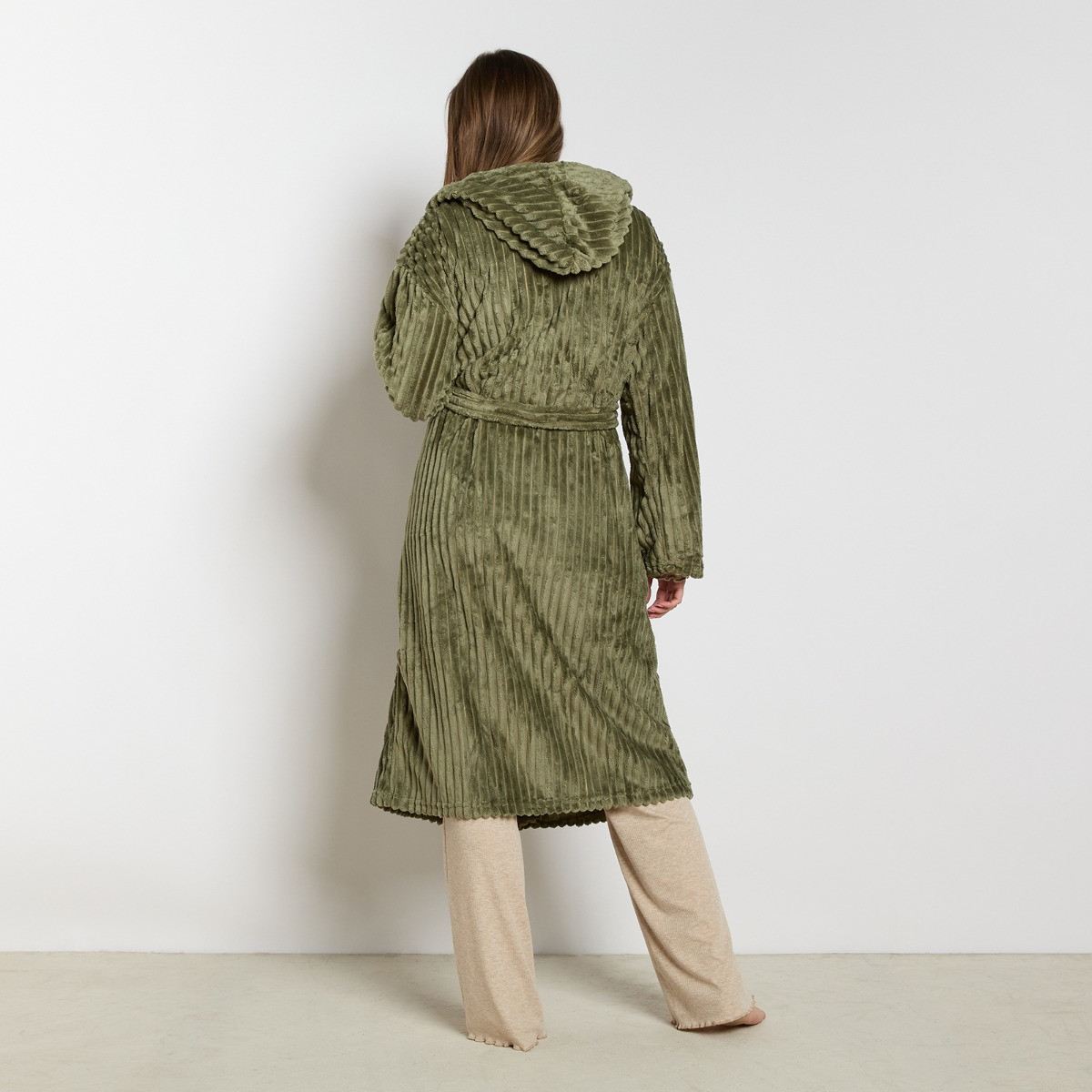 OHS Ribbed Fleece Dressing Gown - Olive Green>