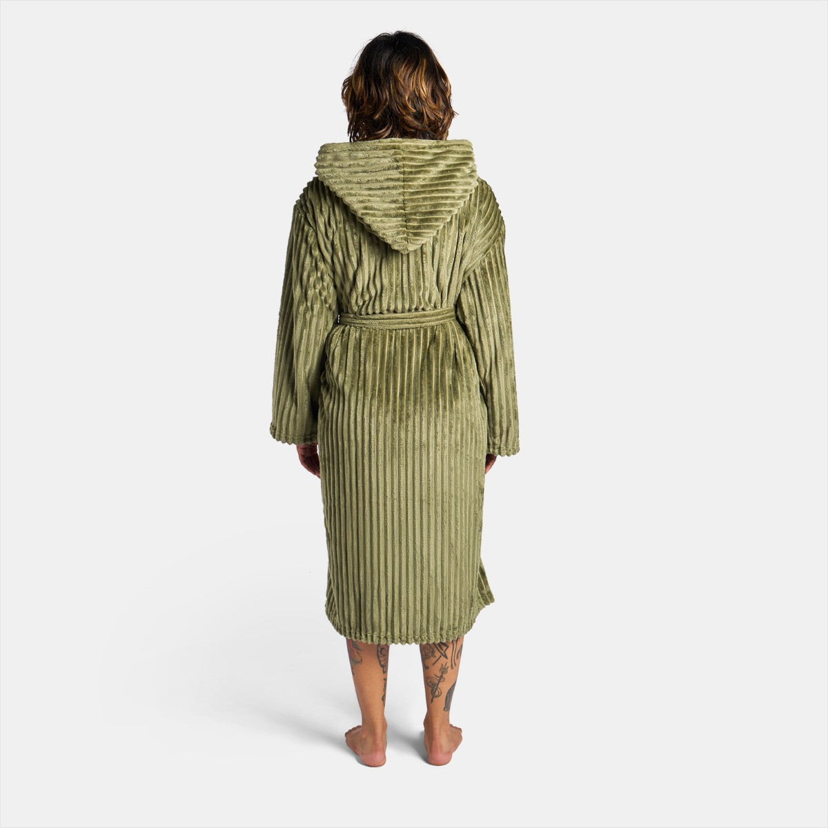 OHS Ribbed Fleece Dressing Gown - Olive Green>