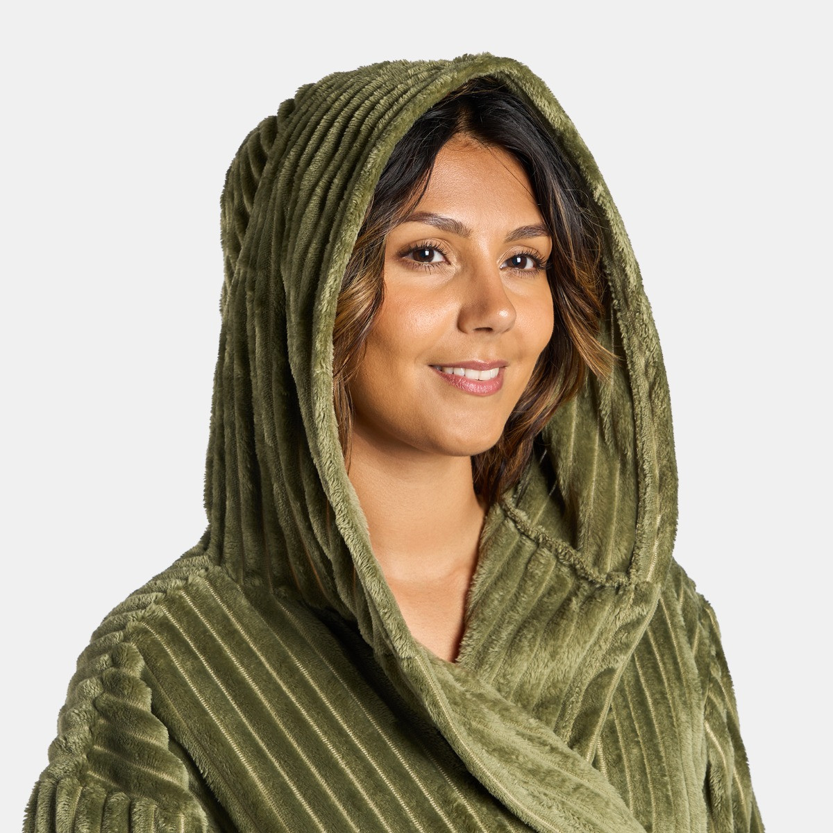 OHS Ribbed Fleece Dressing Gown - Olive Green>