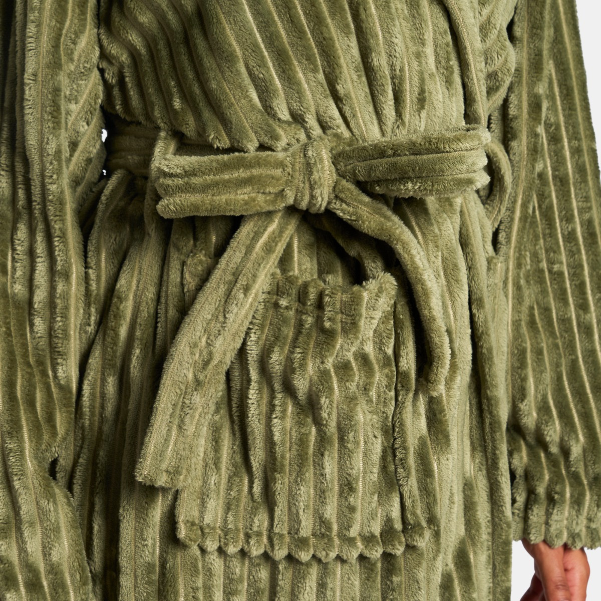 OHS Ribbed Fleece Dressing Gown - Olive Green>