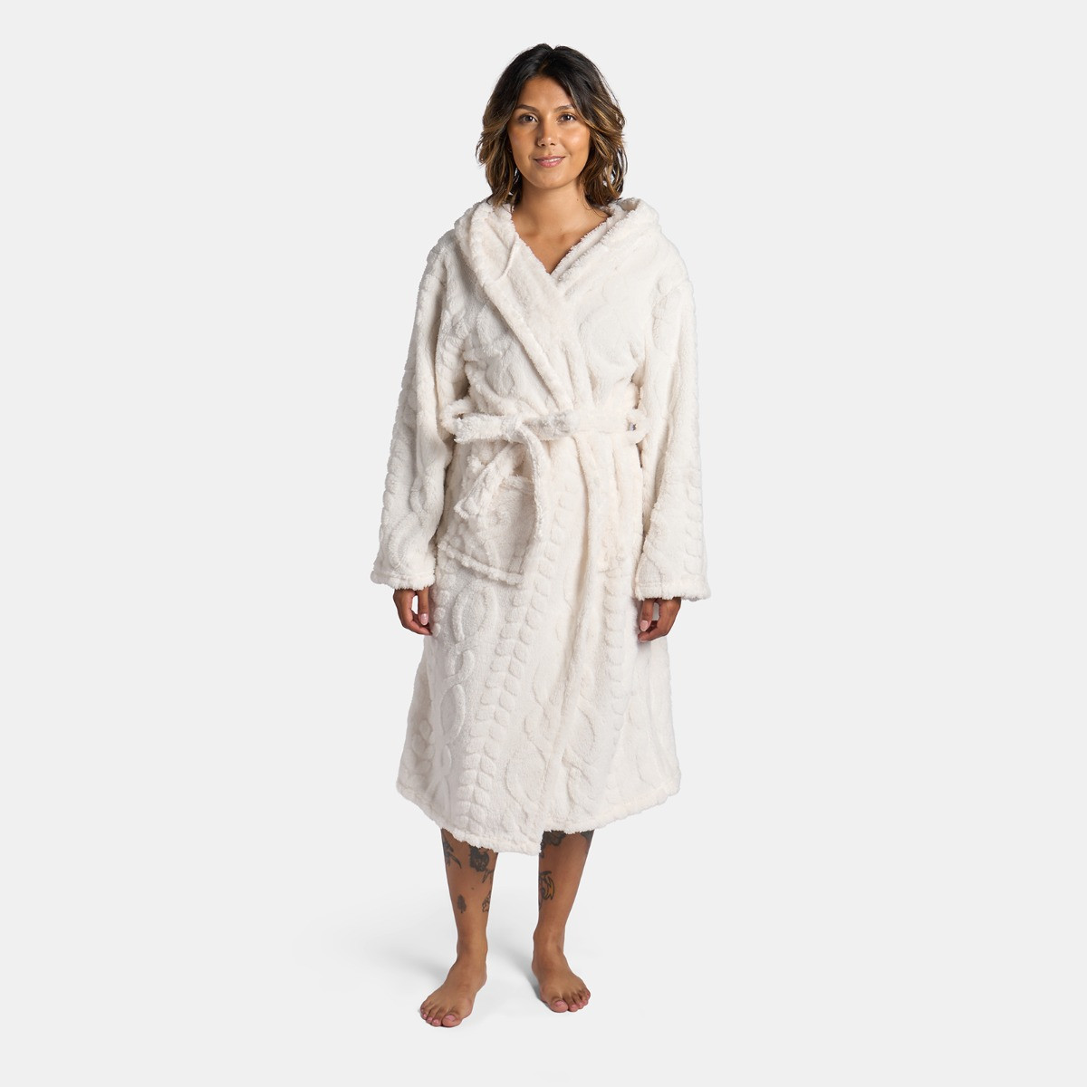 OHS Cable Knit Dressing Gown - Cream>