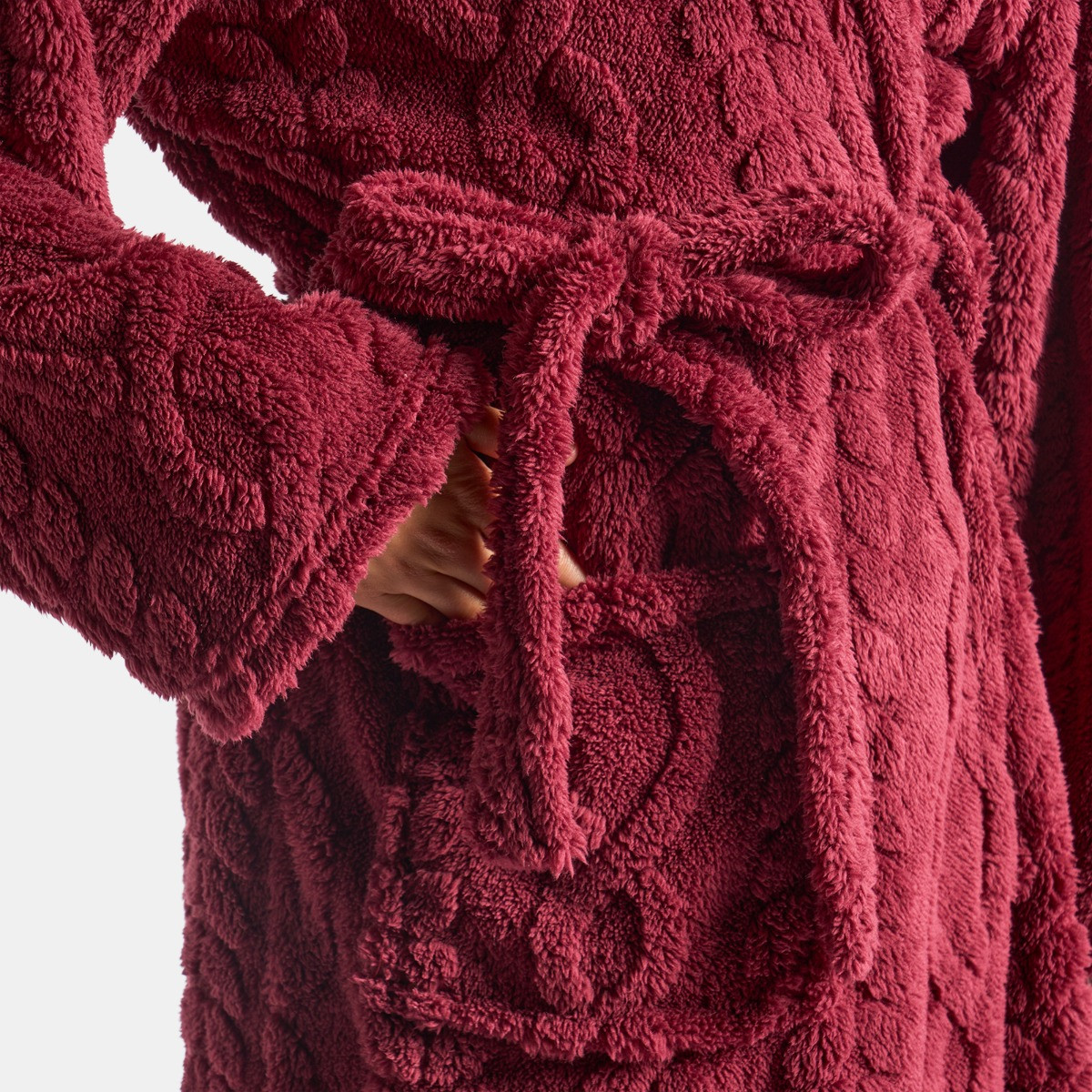 OHS Cable Knit Dressing Gown - Burgundy>