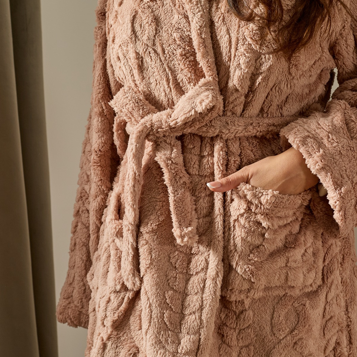 OHS Cable Knit Dressing Gown - Natural>