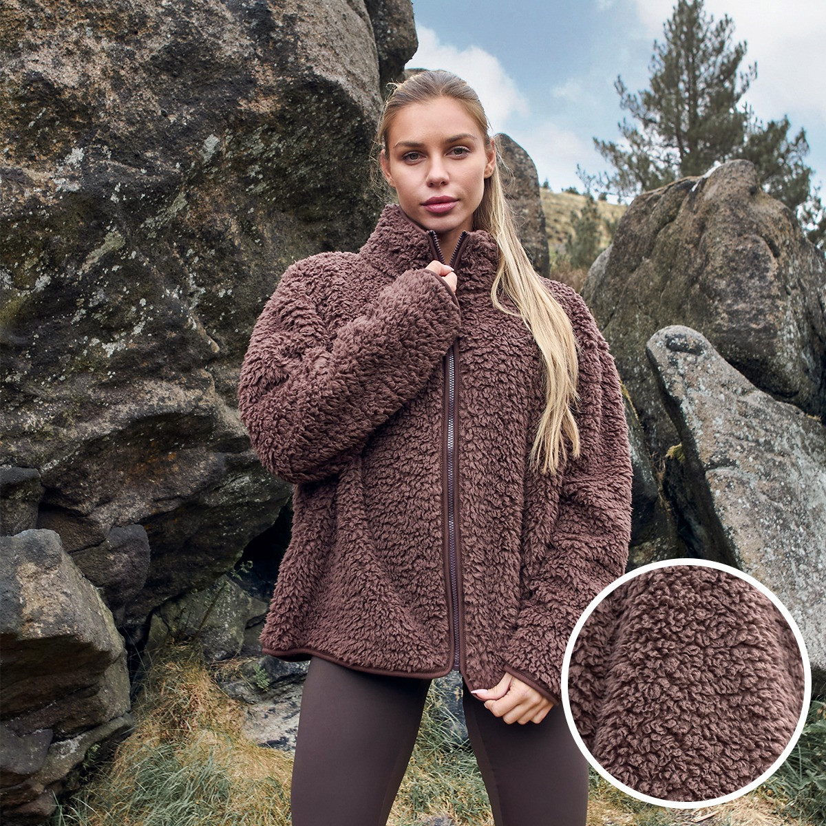 OHS Teddy Full Zip Fleece, Chocolate - Small/Medium>