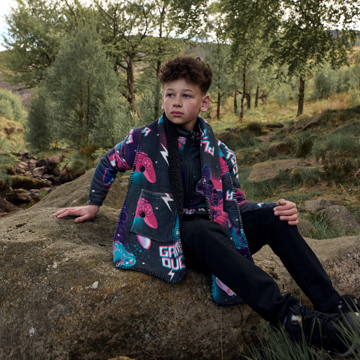 OHS Kids Gaming Fleece Pocket Scarf - Neon>