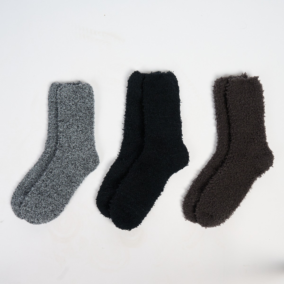OHS Fluffy Fleece Socks, Black/Charcoal - 3 Pack>