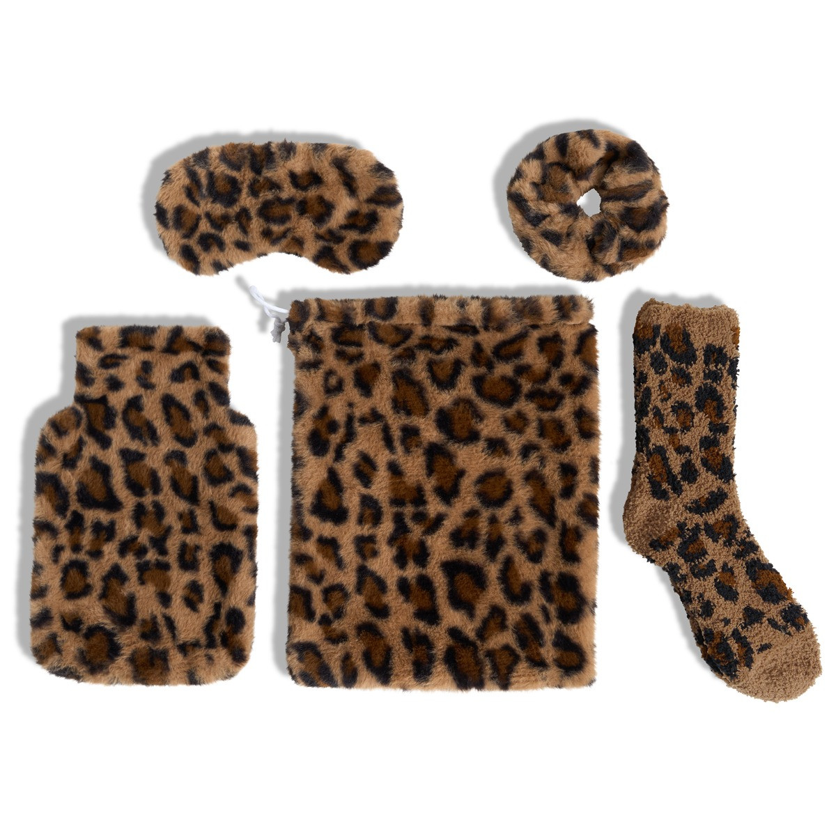 OHS Leopard Hot Water Bottle Gift Set - Natural>
