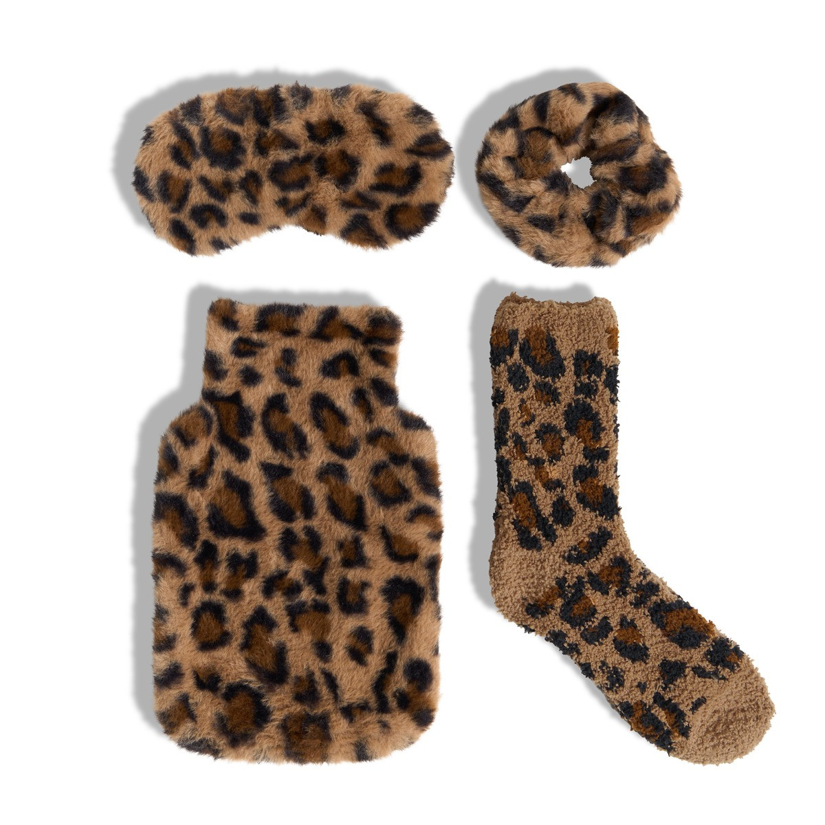 OHS Leopard Hot Water Bottle Gift Set - Natural>