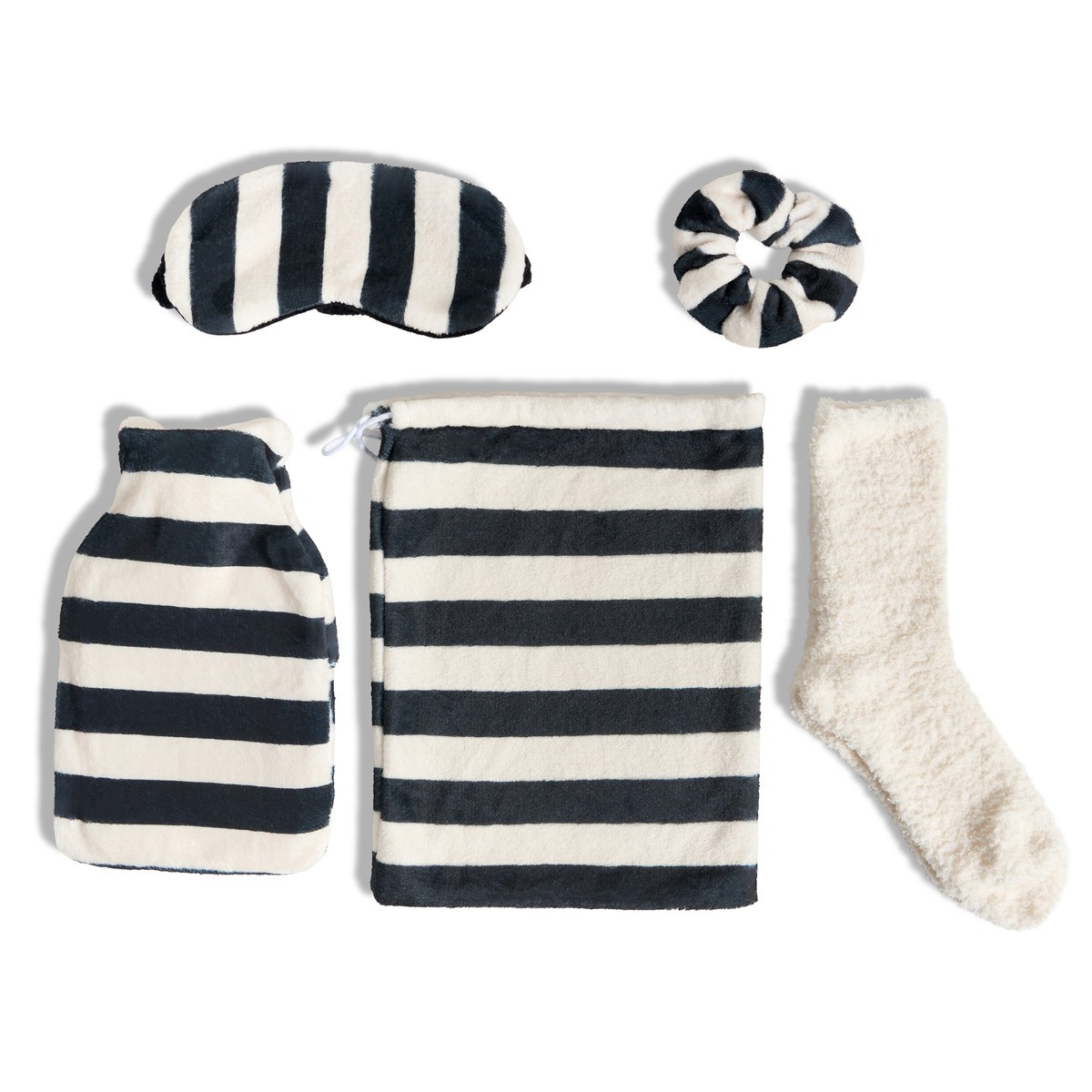 OHS Monochrome Stripe Hot Water Bottle Gift Set - Monochrome >