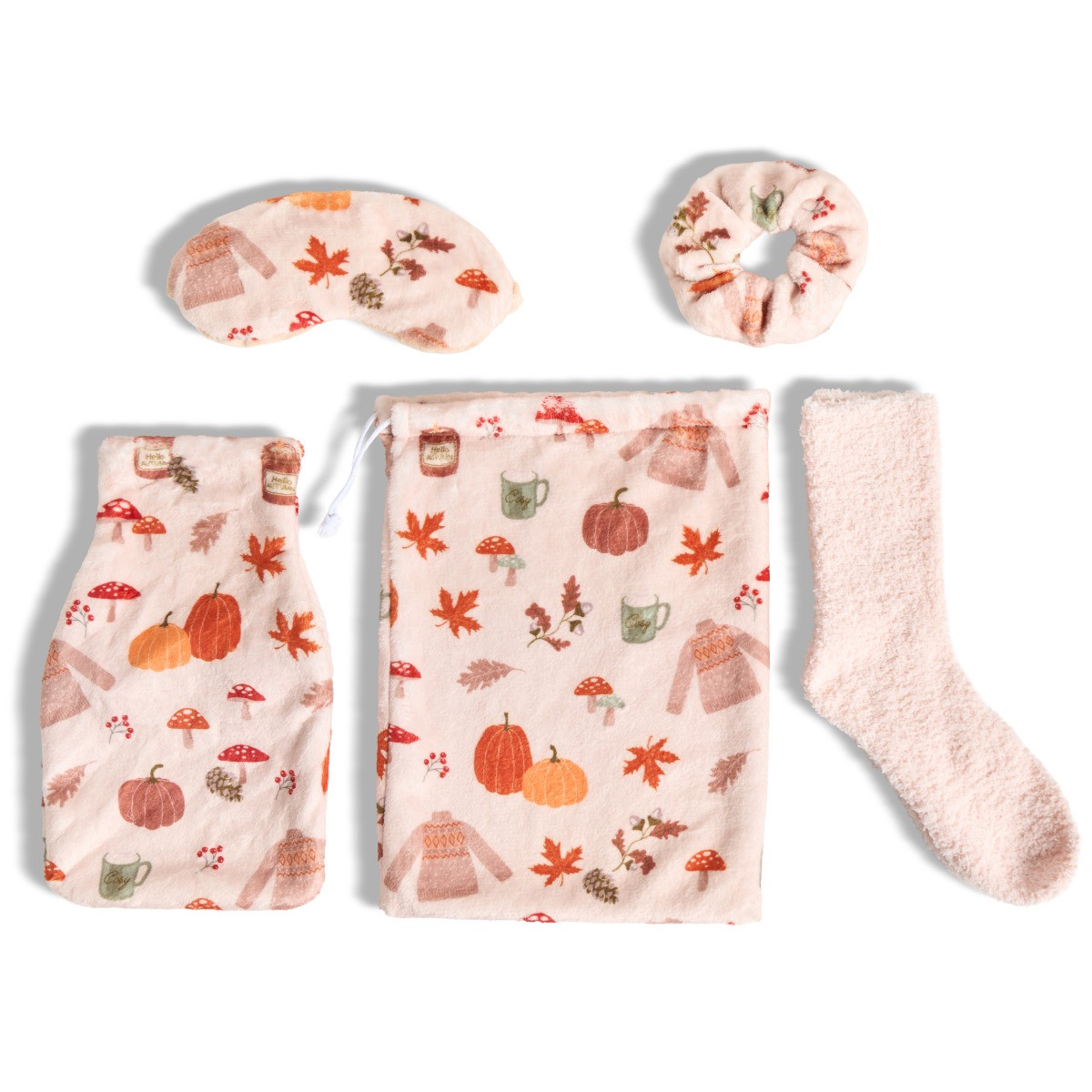 OHS Autumn Print Hot Water Bottle Gift Set - Beige>
