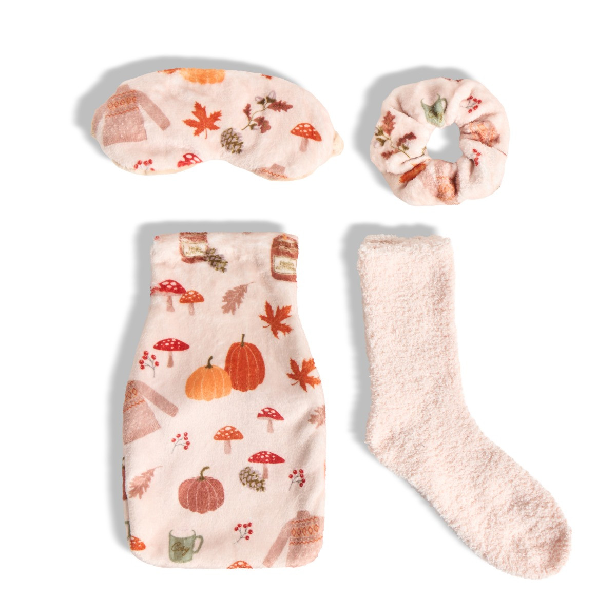 OHS Autumn Print Hot Water Bottle Gift Set - Beige>