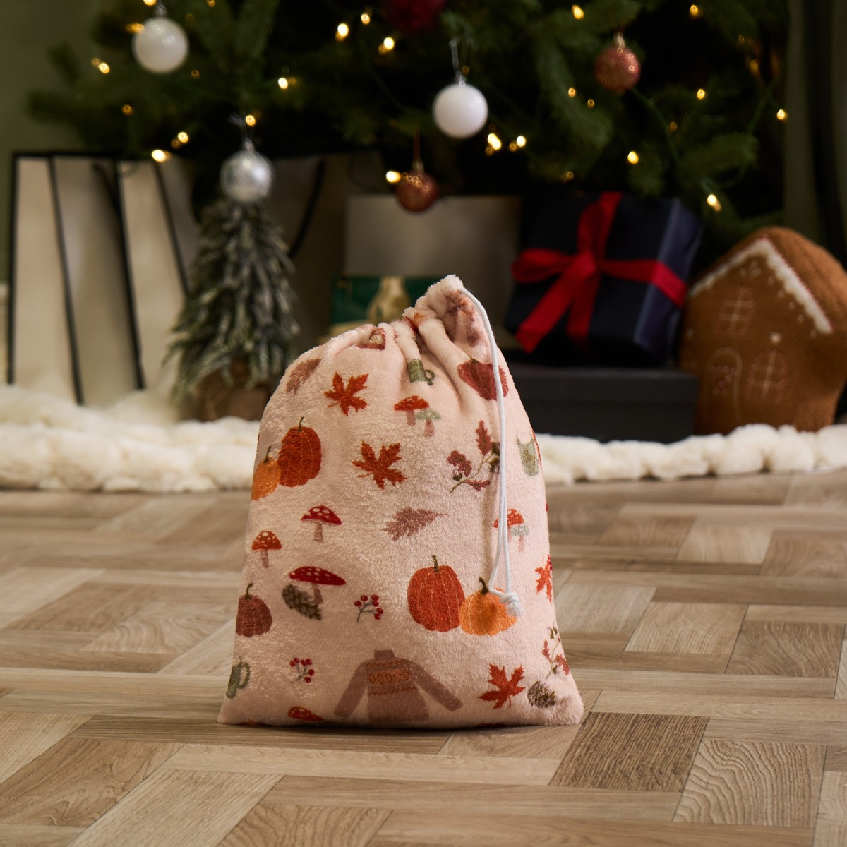 OHS Autumn Print Hot Water Bottle Gift Set - Beige>