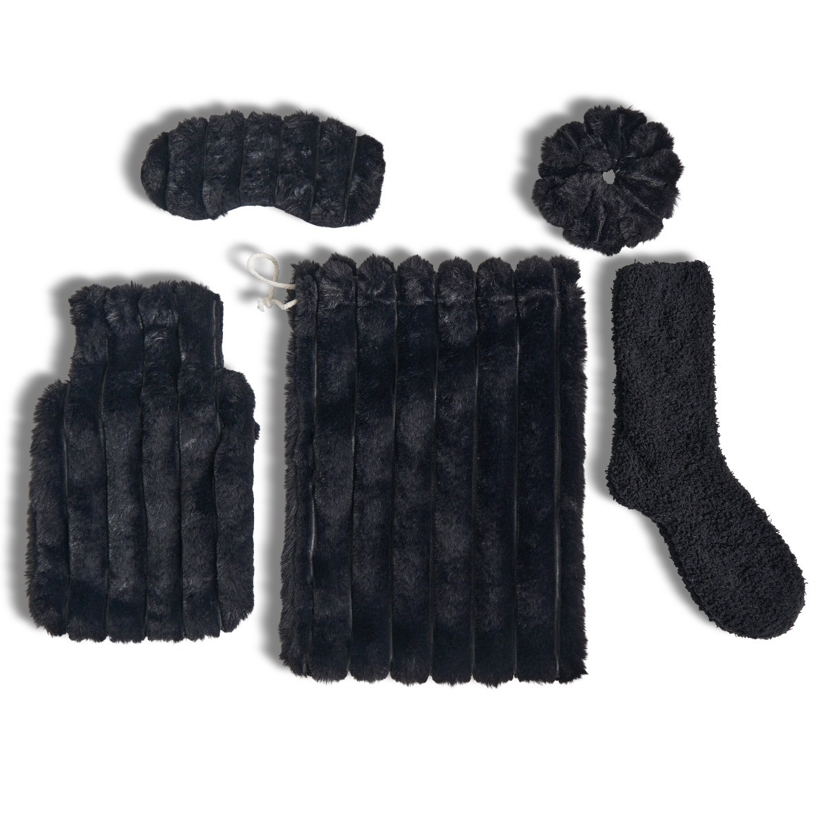 OHS Ribbed Hot Water Bottle Gift Set - Black>