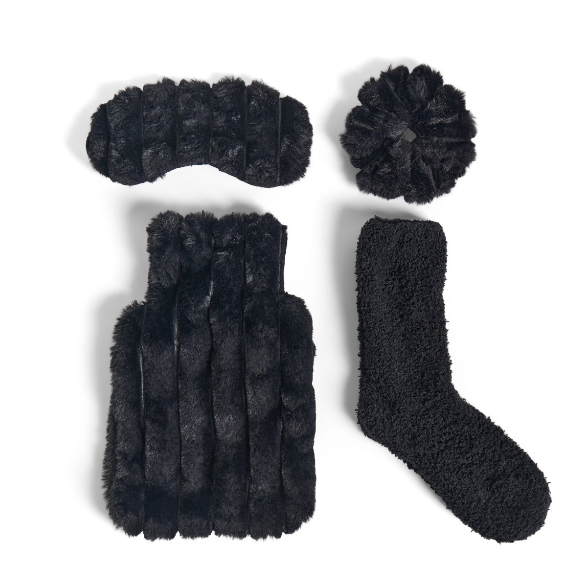 OHS Ribbed Hot Water Bottle Gift Set - Black>