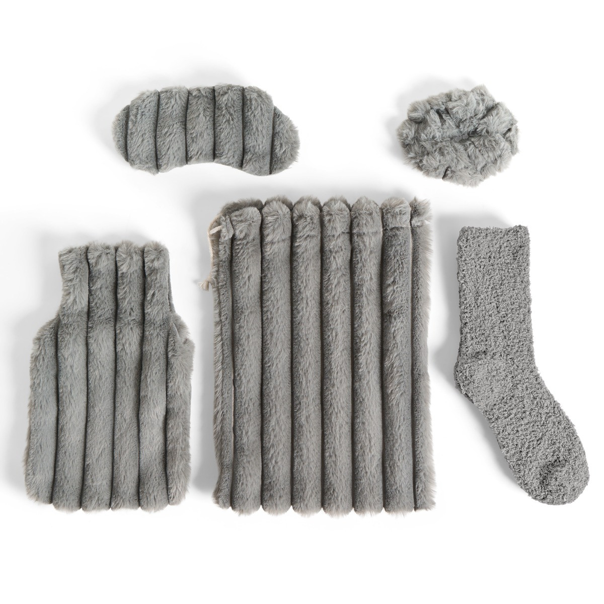 OHS Ribbed Hot Water Bottle Gift Set - Grey>