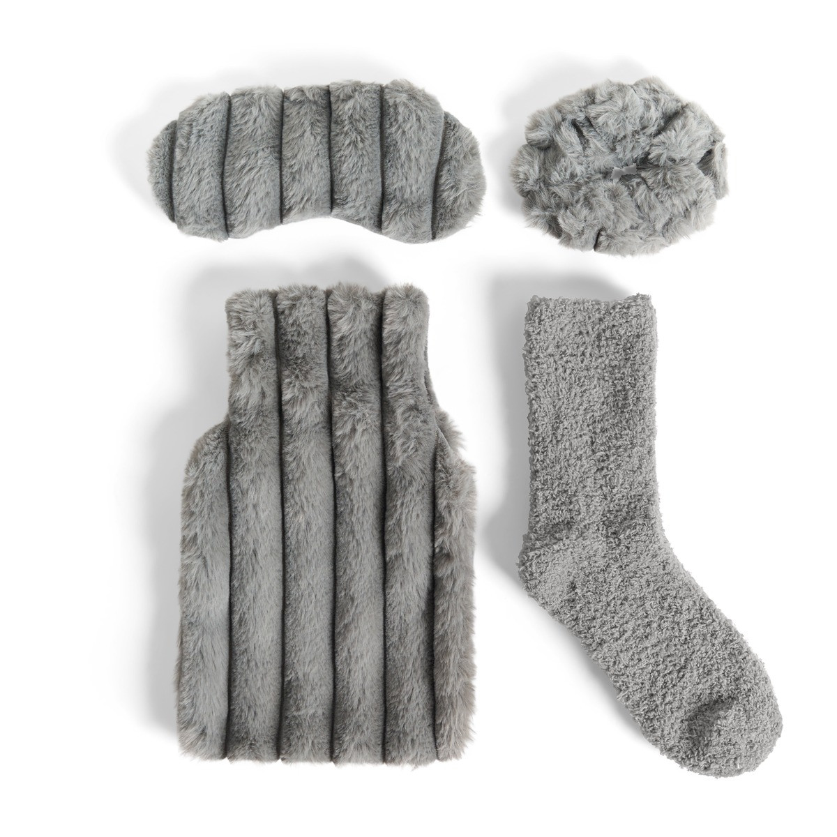 OHS Ribbed Hot Water Bottle Gift Set - Grey>