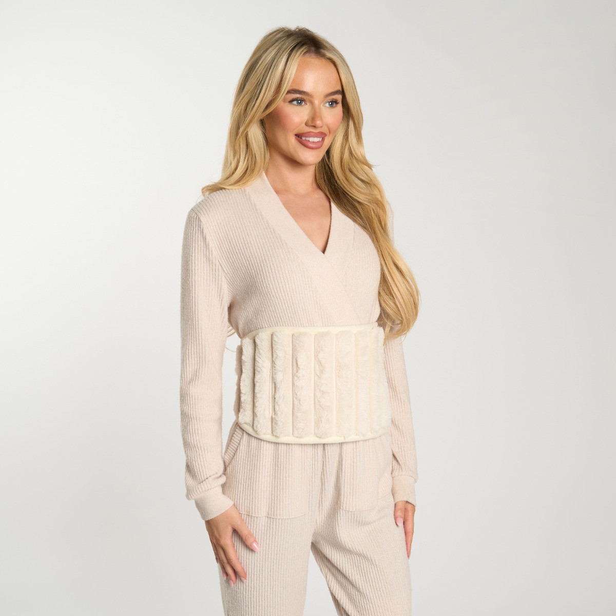 OHS Adjustable Ribbed Hot Water Bottle Belt - Cream>