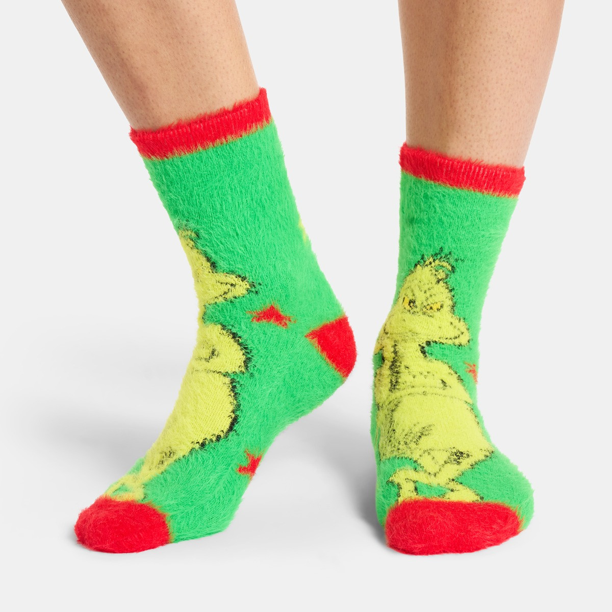 OHS The Grinch Fluffy Socks, Green/Red - 3 Pack>