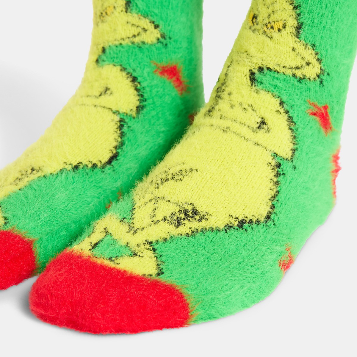 OHS The Grinch Fluffy Socks, Green/Red - 3 Pack>