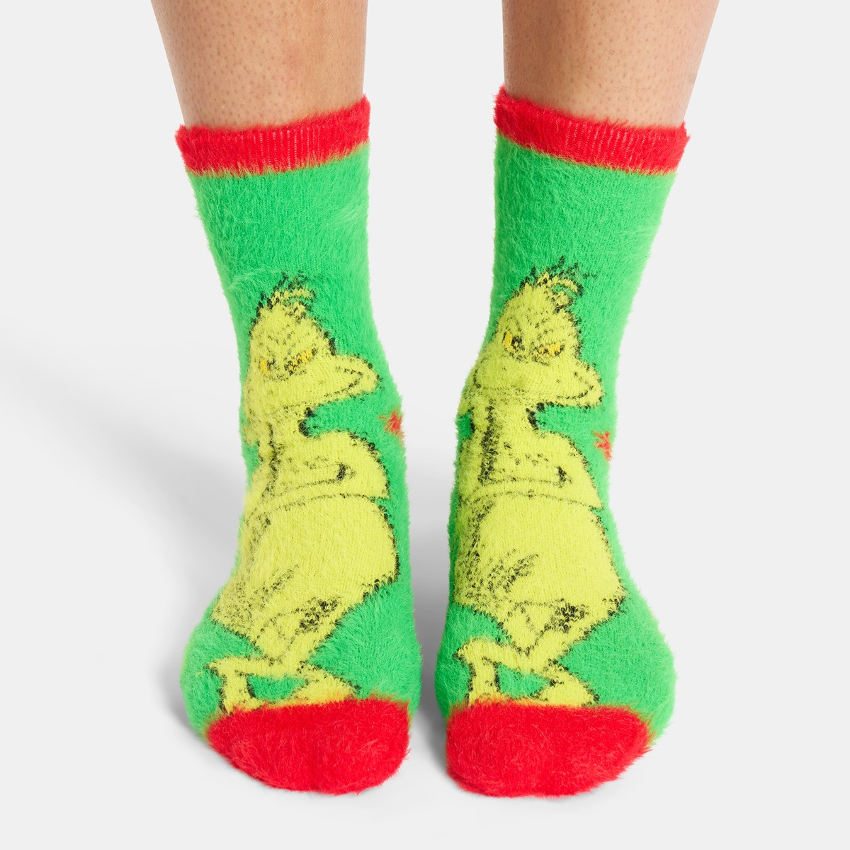 OHS The Grinch Fluffy Socks, Green/Red - 3 Pack>