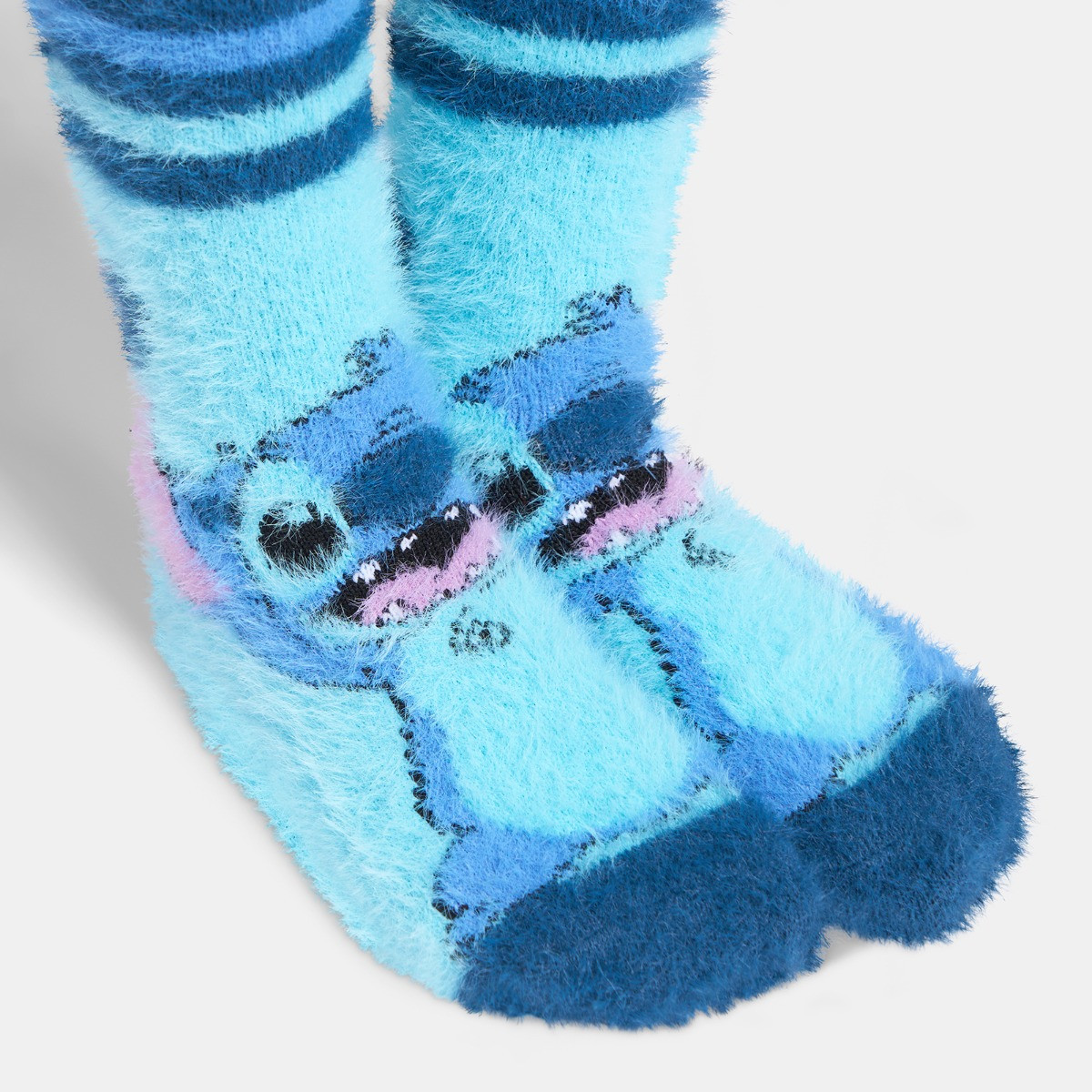 OHS Stitch Fluffy Socks, Blue - 3 Pack>