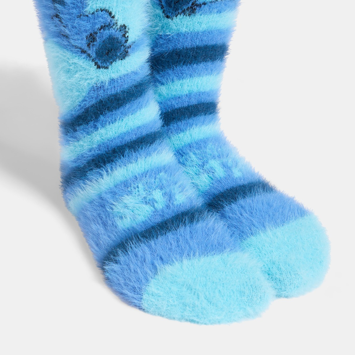OHS Stitch Fluffy Socks, Blue - 3 Pack>
