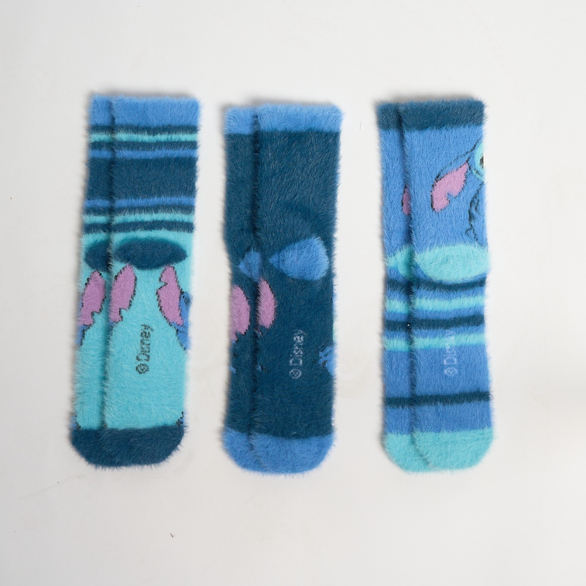 OHS Stitch Fluffy Socks, Blue - 3 Pack>