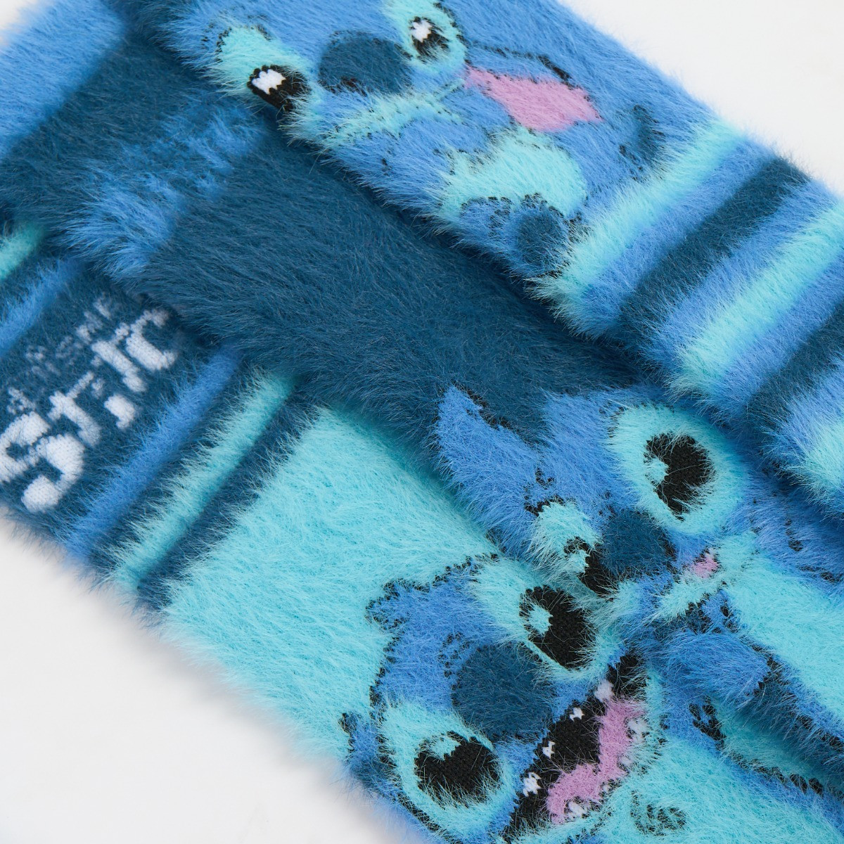OHS Stitch Fluffy Socks, Blue - 3 Pack>