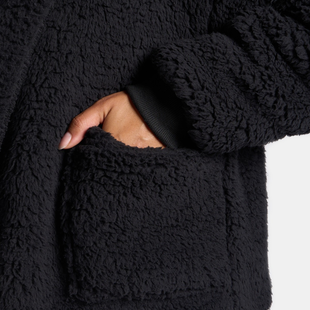OHS Waterfall Teddy Fleece Shorter Length Cardigan - Black>