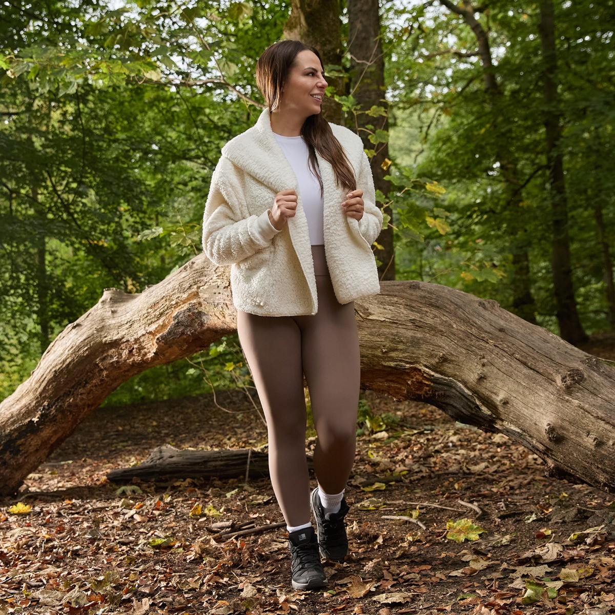 OHS Waterfall Teddy Fleece Shorter Length Cardigan, Cream - Small/ Medium>