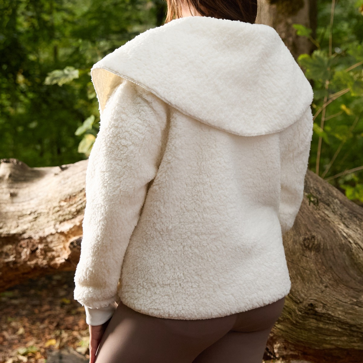 OHS Waterfall Teddy Fleece Shorter Length Cardigan, Cream - Small/ Medium>