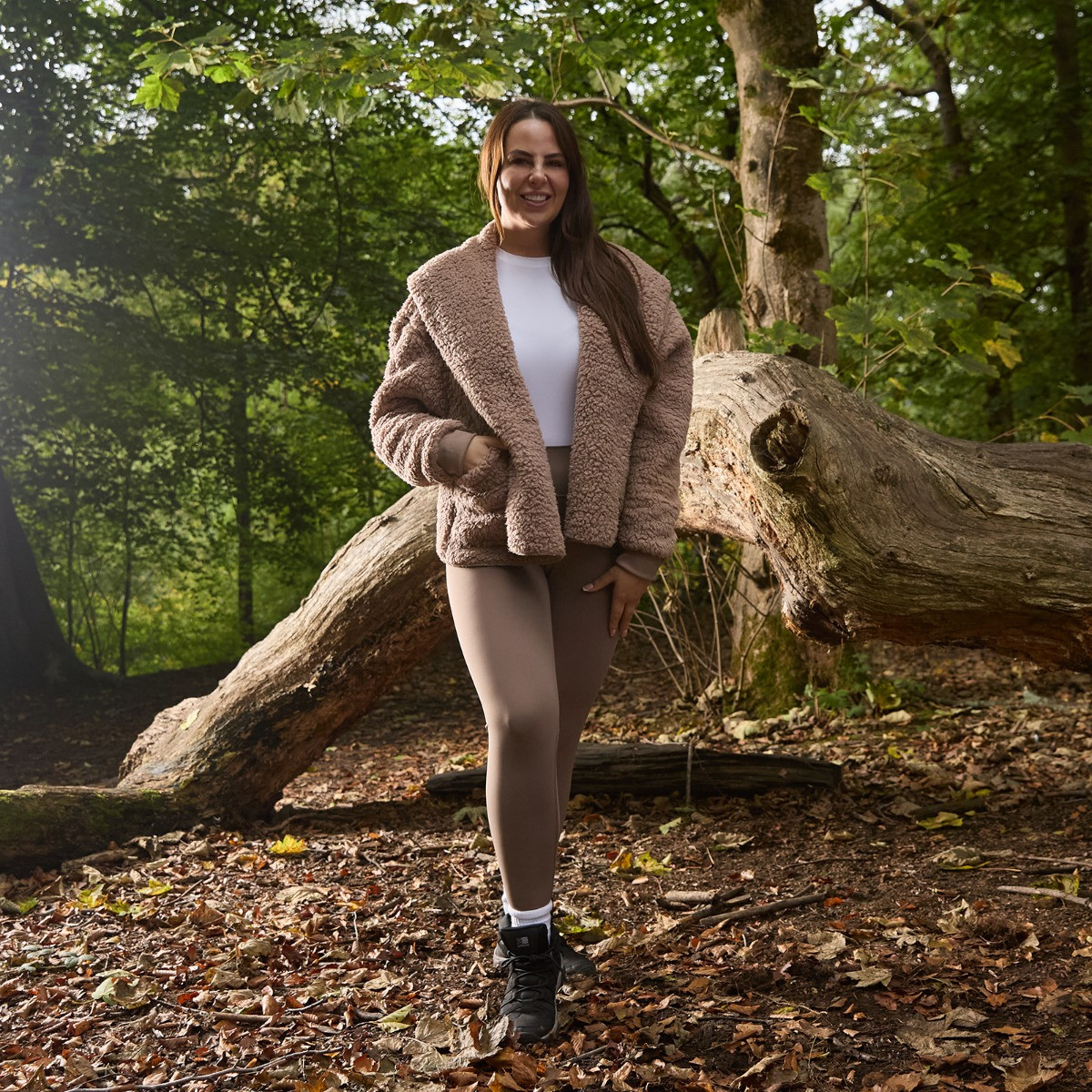 OHS Waterfall Teddy Fleece Shorter Length Cardigan, Mink - Large/ Extra Large>