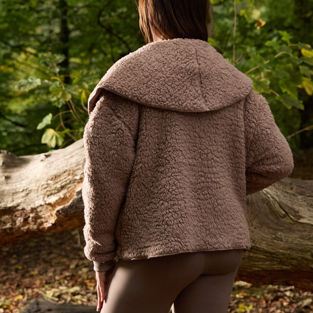 OHS Waterfall Teddy Fleece Shorter Length Cardigan, Mink - Large/ Extra Large>