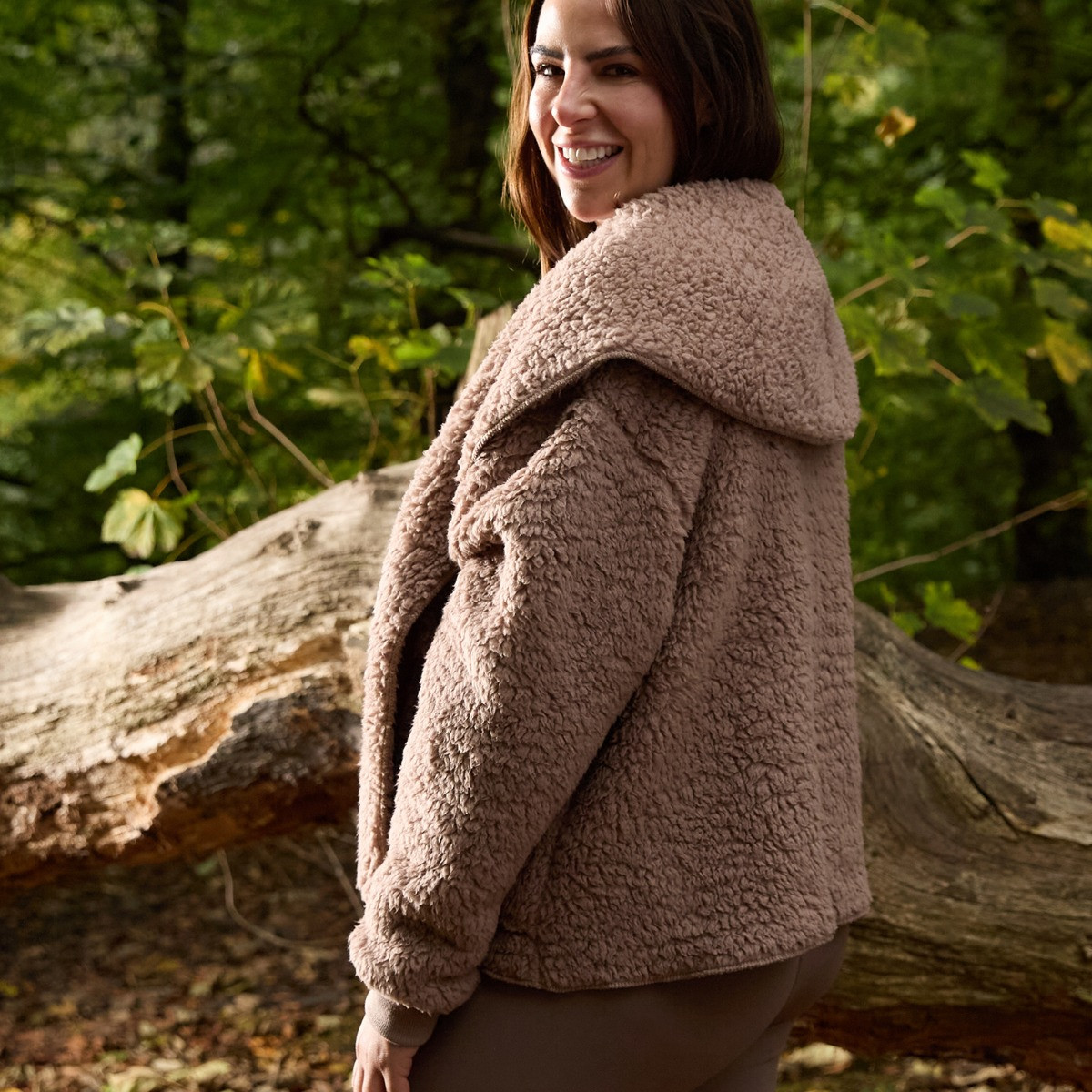 OHS Waterfall Teddy Fleece Shorter Length Cardigan - Mink>