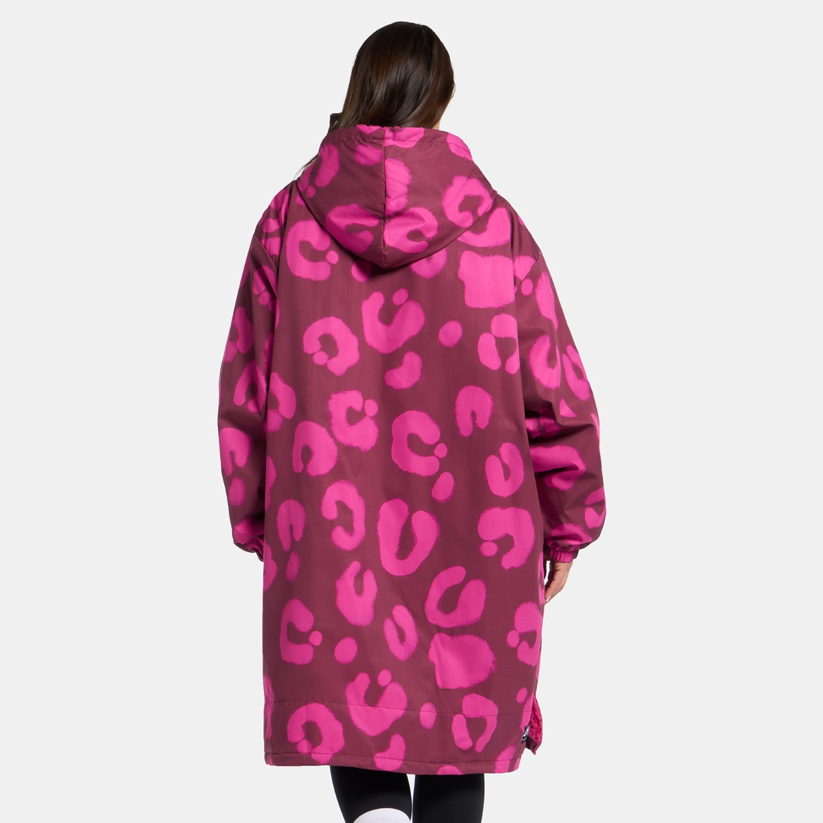 OHS Adults Water Resistant Leopard Print Sherpa Drying Robe - Burgundy/Pink>
