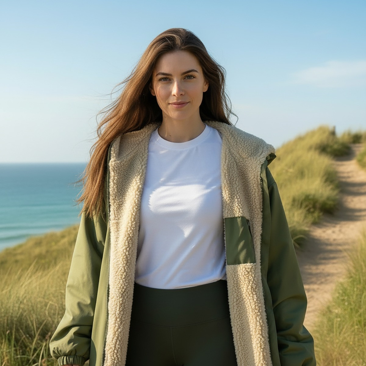 OHS Adults Water Resistant Sherpa Drying Robe, Khaki/Beige - Small/Medium>