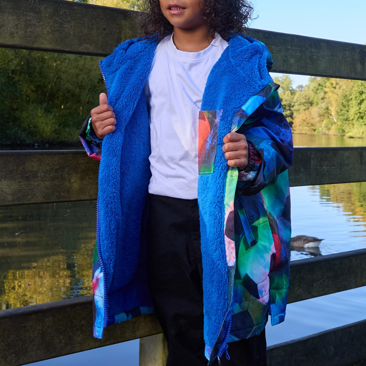 OHS Kids Water Resistant Football Sherpa Drying Robe, Neon - Large/Extra Large>