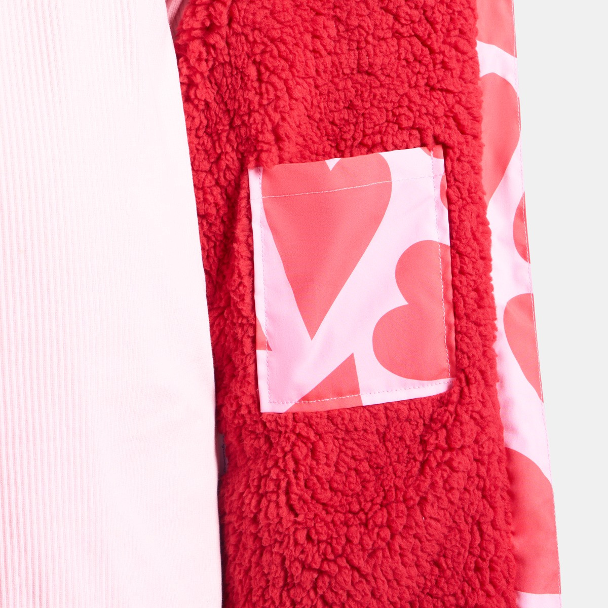 OHS Kids Water Resistant Heart Print Sherpa Drying Robe, Pink/Red - Large/Extra Large>