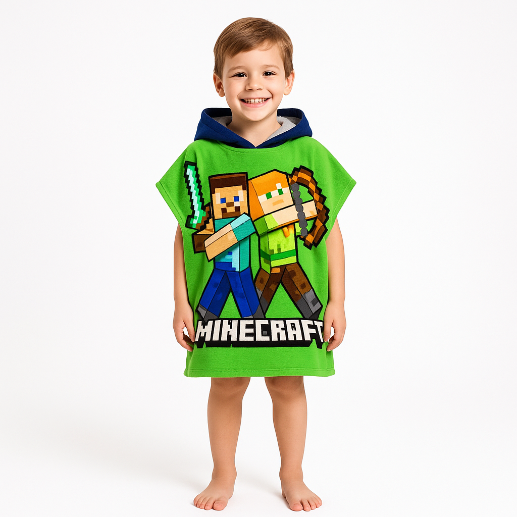 OHS Kids Minecraft Towel Poncho - Green>