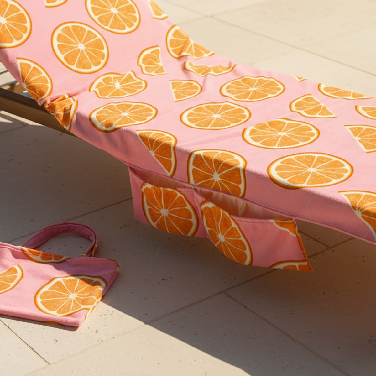 OHS Oranges Print Beach Towel in a Bag - Pink>
