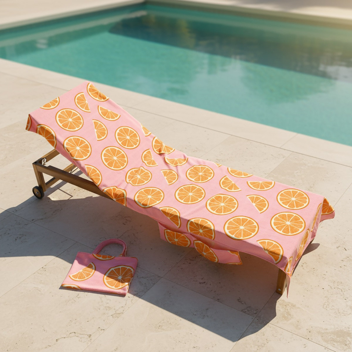 OHS Oranges Print Beach Towel in a Bag - Pink>