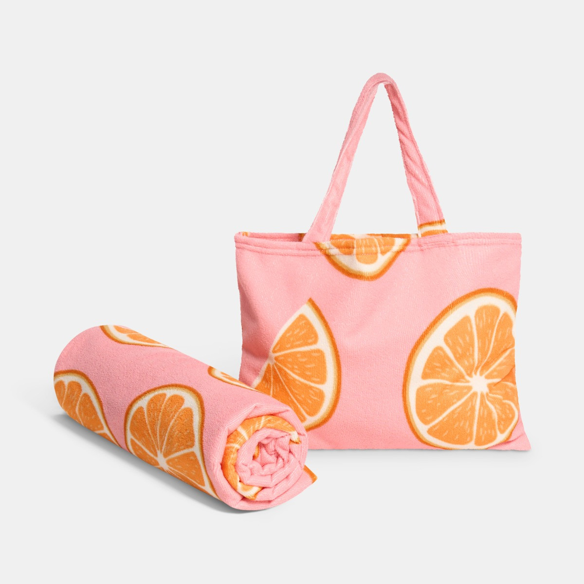 OHS Oranges Print Beach Towel in a Bag - Pink>