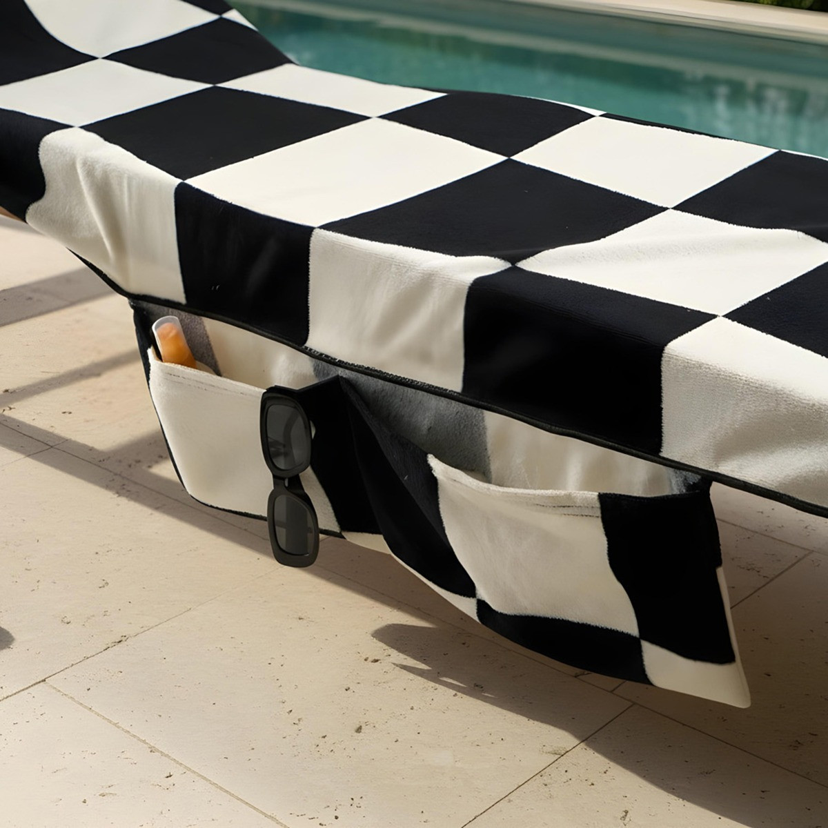 OHS Checkerboard Print Beach Towel in a Bag - Monochrome>
