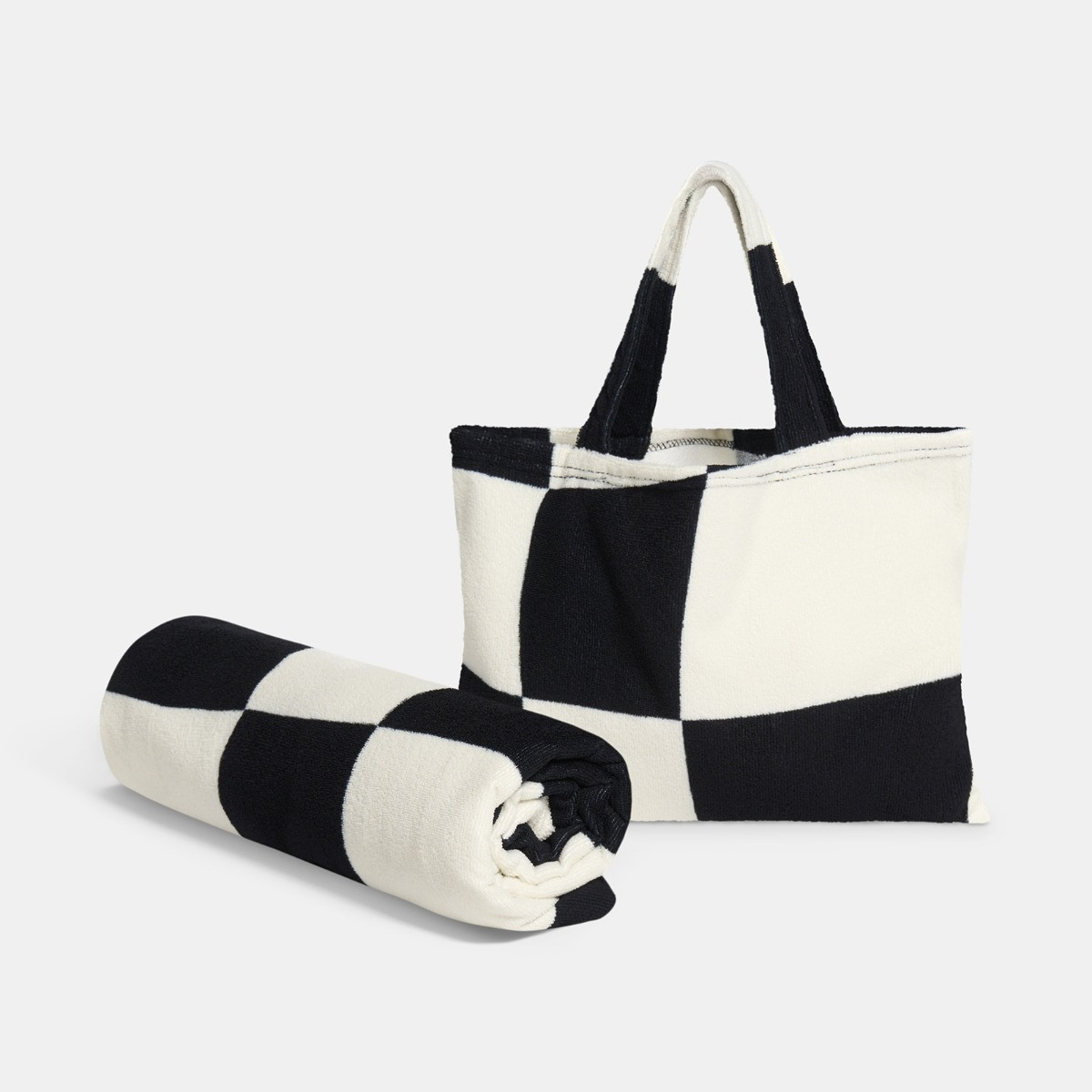 OHS Checkerboard Print Beach Towel in a Bag - Monochrome>