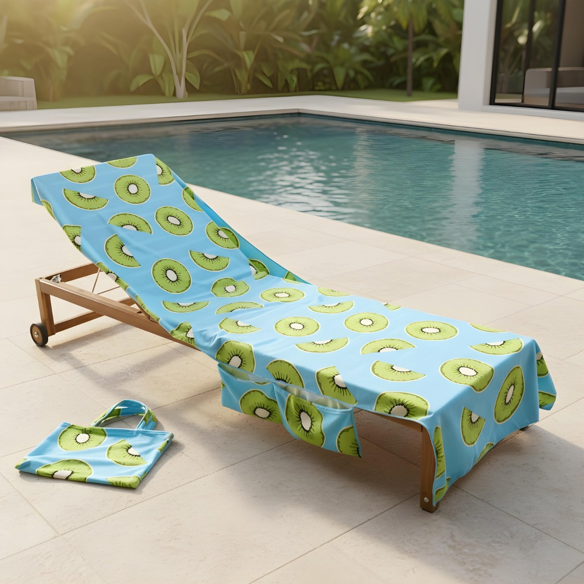 OHS Kiwi Print Beach Towel in a Bag - Blue>