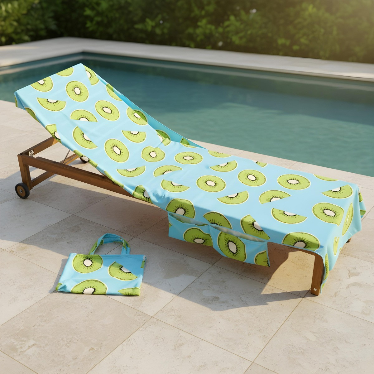 OHS Kiwi Print Beach Towel in a Bag - Blue>