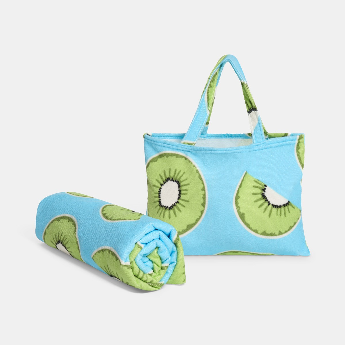 OHS Kiwi Print Beach Towel in a Bag - Blue>