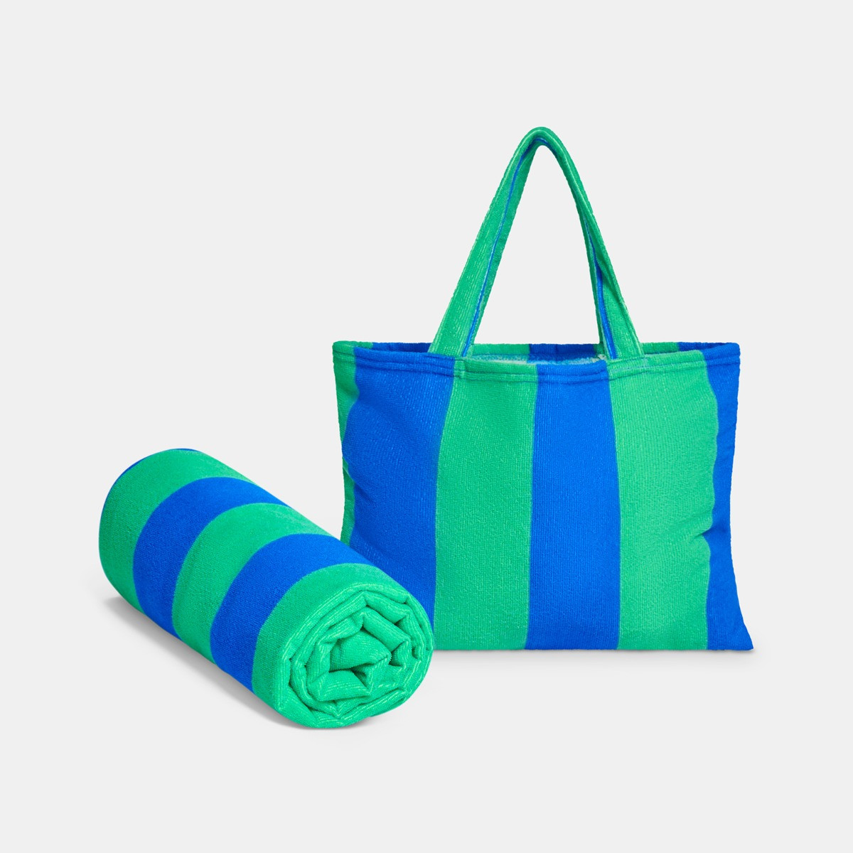 OHS Vertical Stripe Beach Towel in a Bag - Blue/Green>