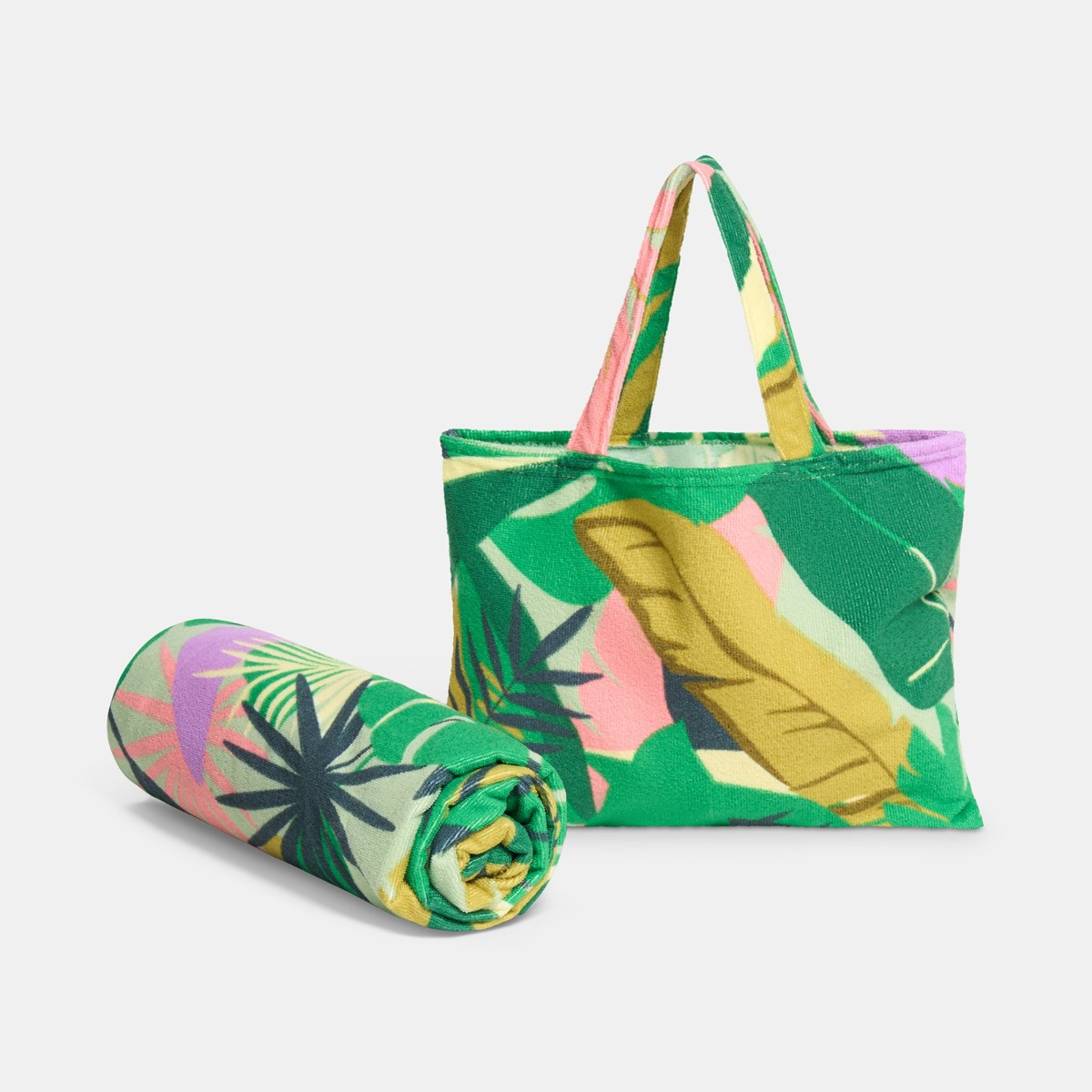 OHS Palm Print Beach Towel in a Bag - Green>
