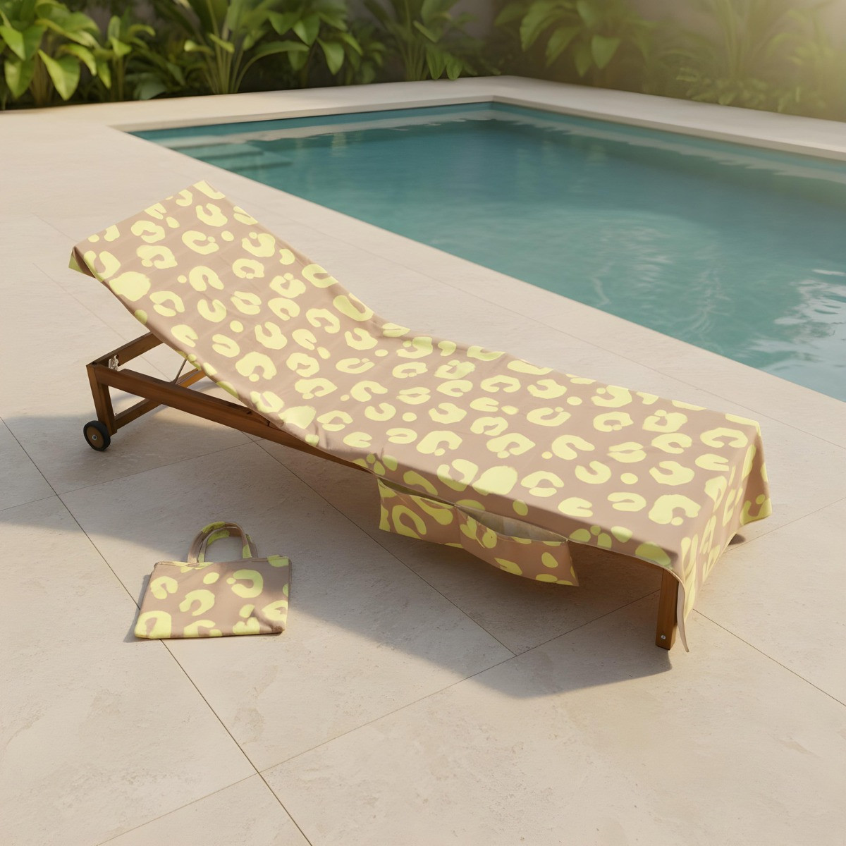 OHS Abstract Leopard Print Beach Towel in a Bag - Neon>